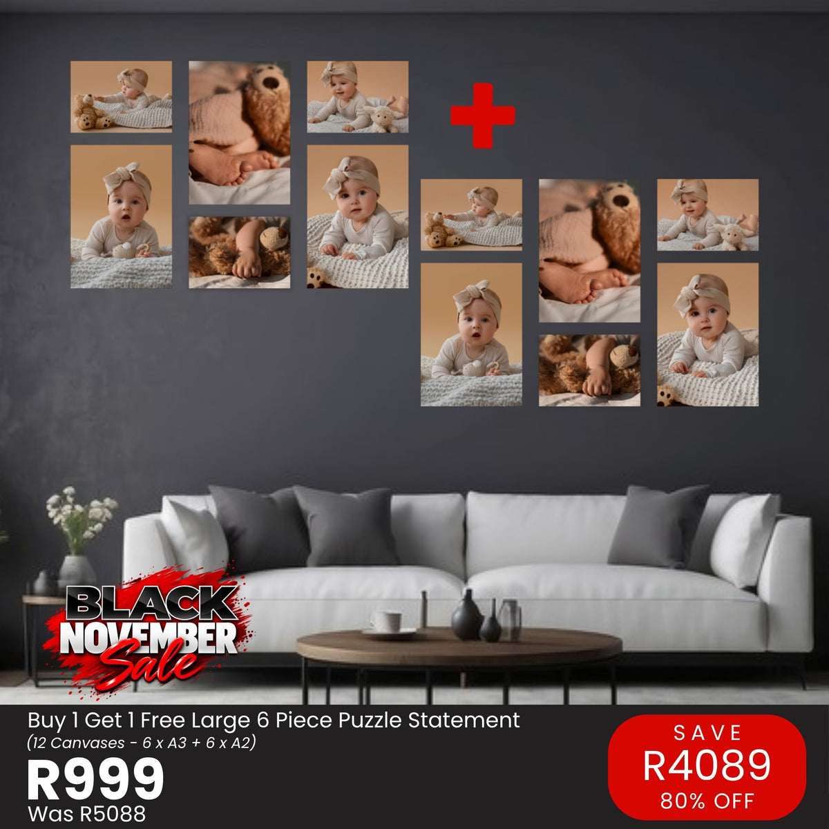 Large 6 Piece Puzzle Statement Canvas Combo Buy 1 Get 1 FREE – Black November R999