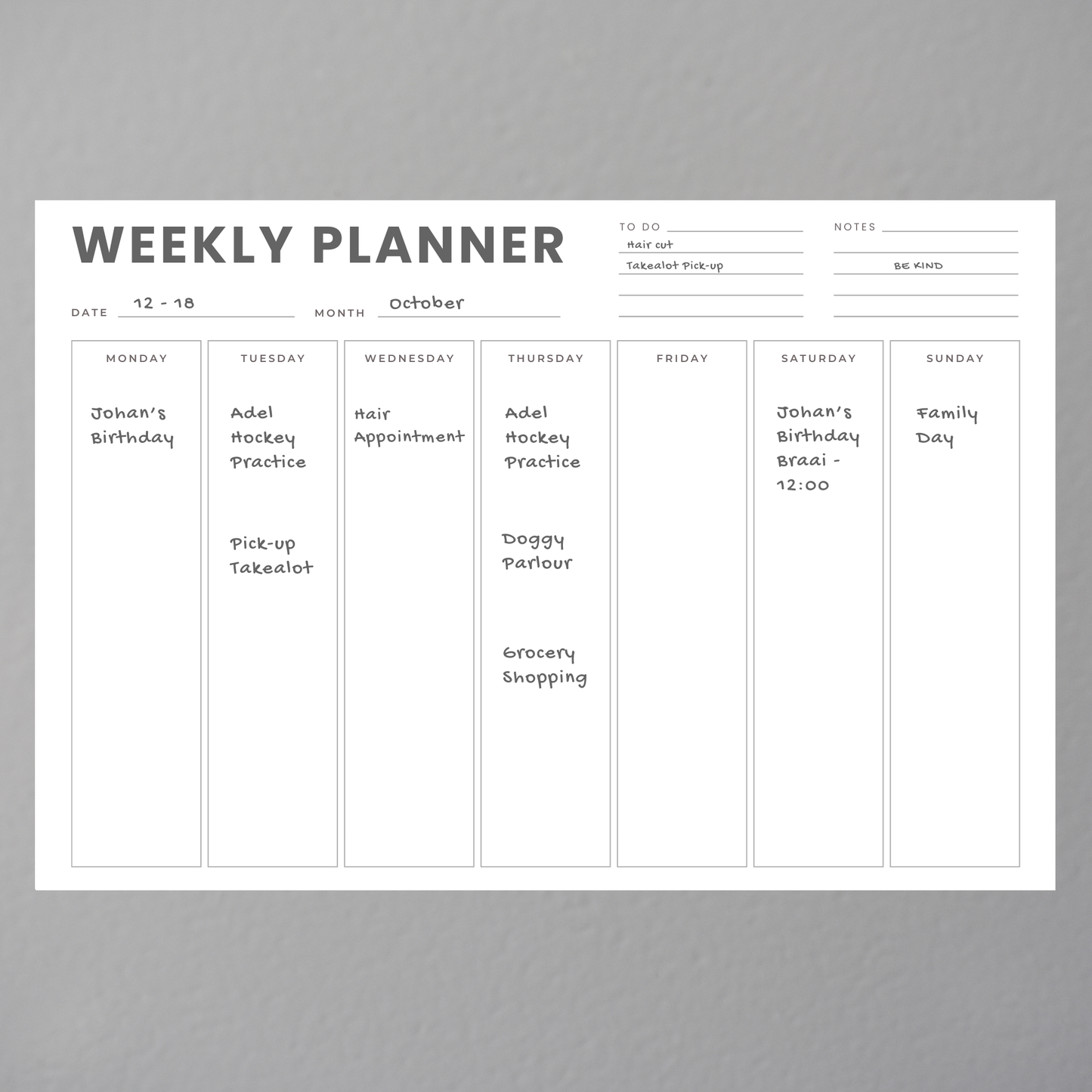 Magnetic Weekly Planner - A3