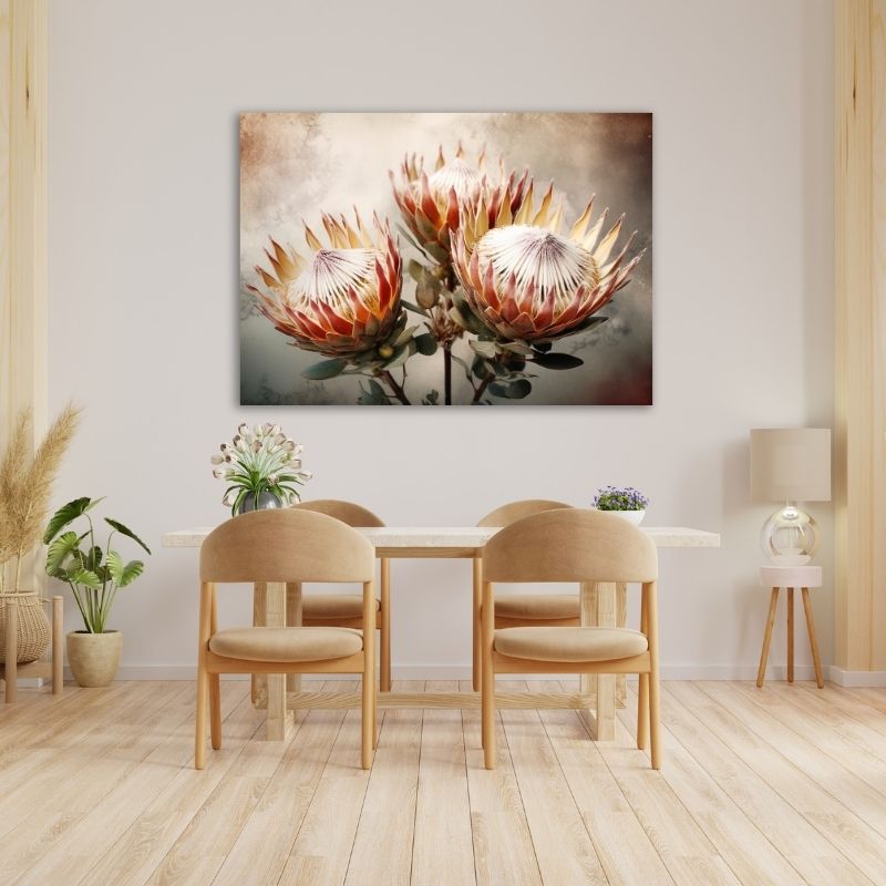Three Proteas Closeup Pre-Printed Canvas