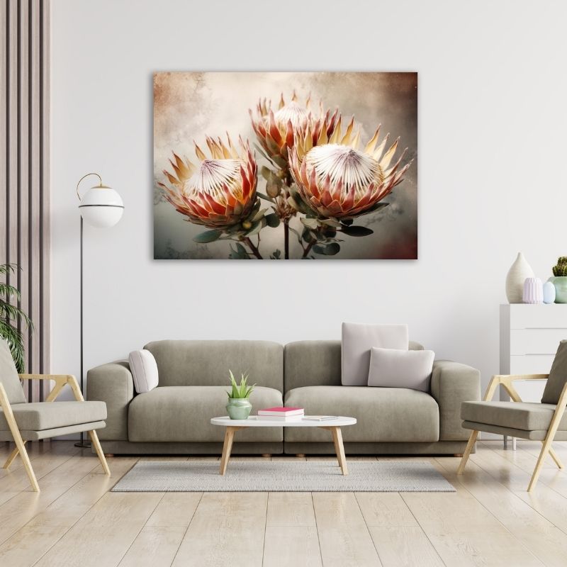 Three Proteas Closeup Pre-Printed Canvas