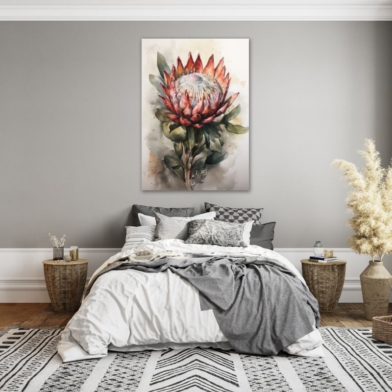 Dark Watercolour Protea Pre-Printed Canvas