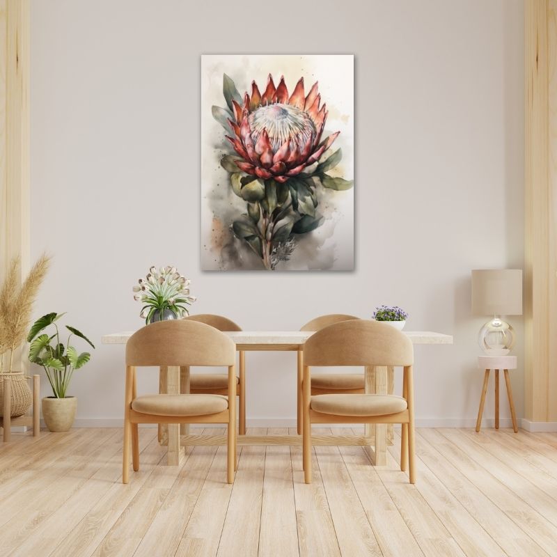 Dark Watercolour Protea Pre-Printed Canvas