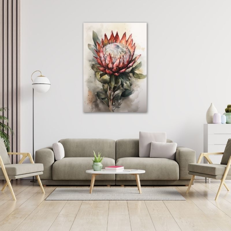 Dark Watercolour Protea Pre-Printed Canvas