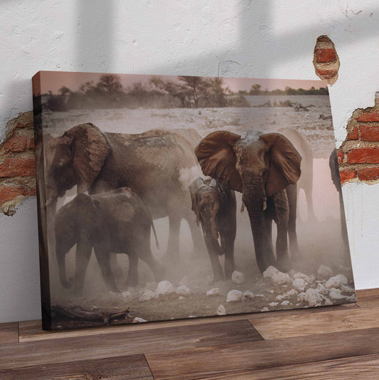 Elephants in field Pre-Printed Canvas