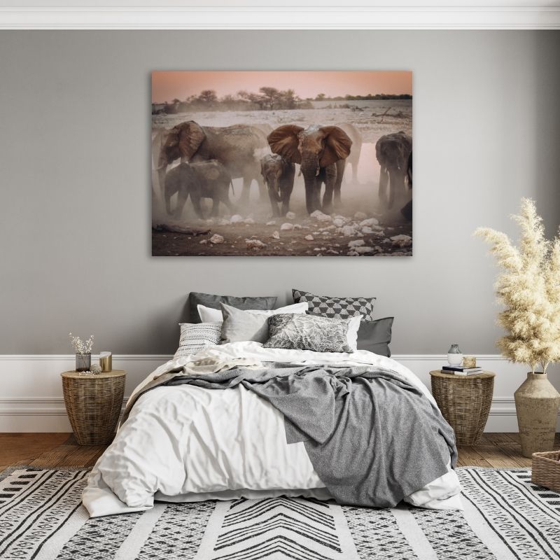Elephants in field Pre-Printed Canvas