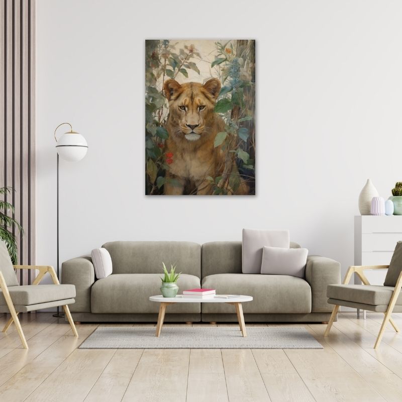 Lioness Floral Art Pre-Printed Canvas
