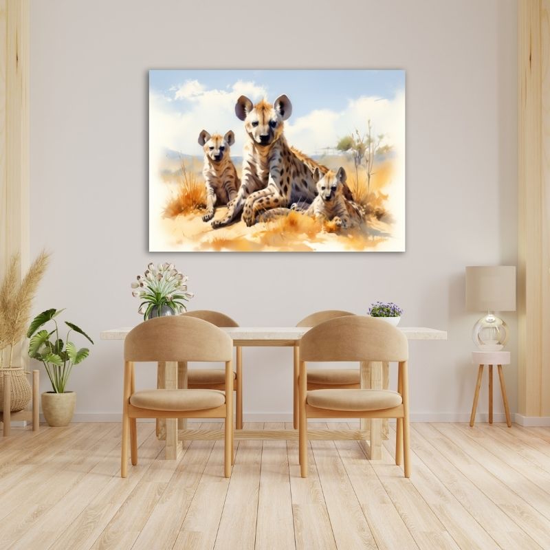 Hyena with Babies Pre-Printed Canvas