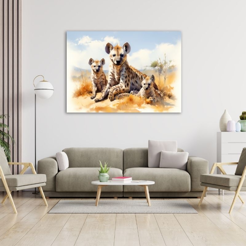 Hyena with Babies Pre-Printed Canvas