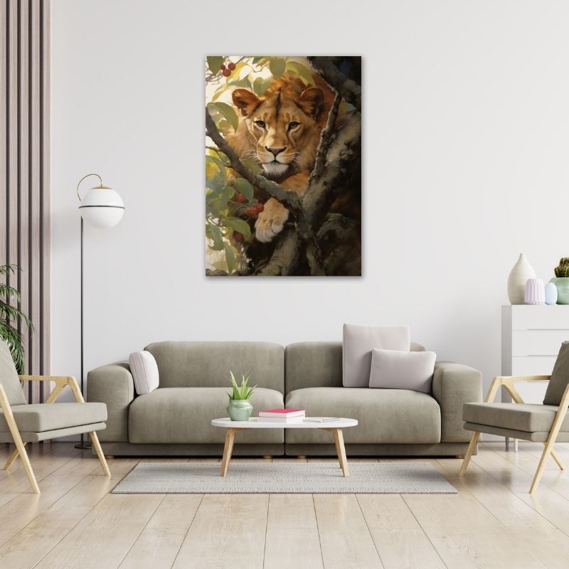 Lioness in Tree Pre-Printed Canvas