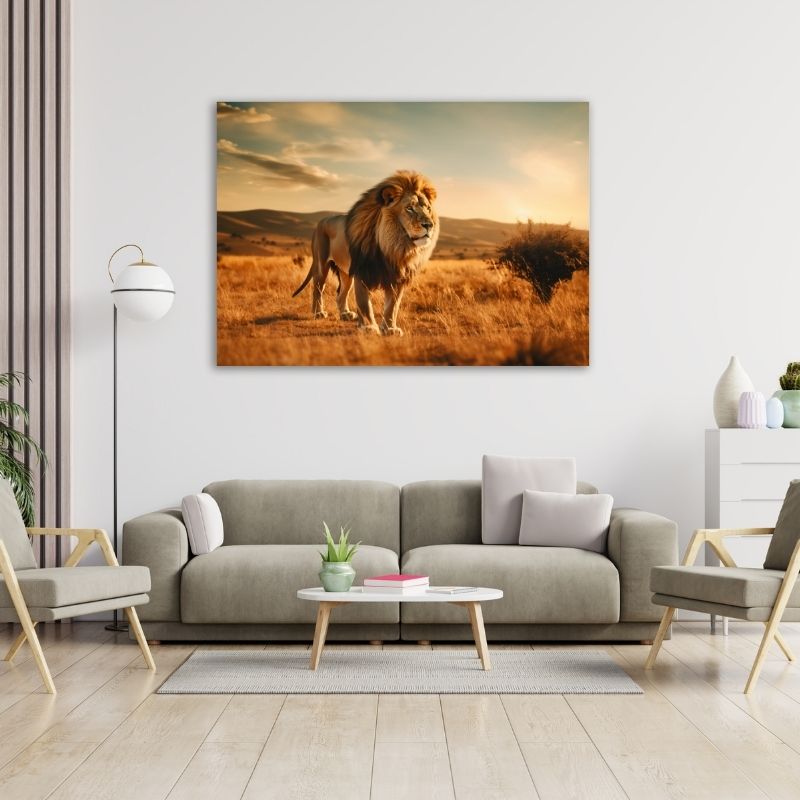 Lion In Field Pre-Printed Canvas