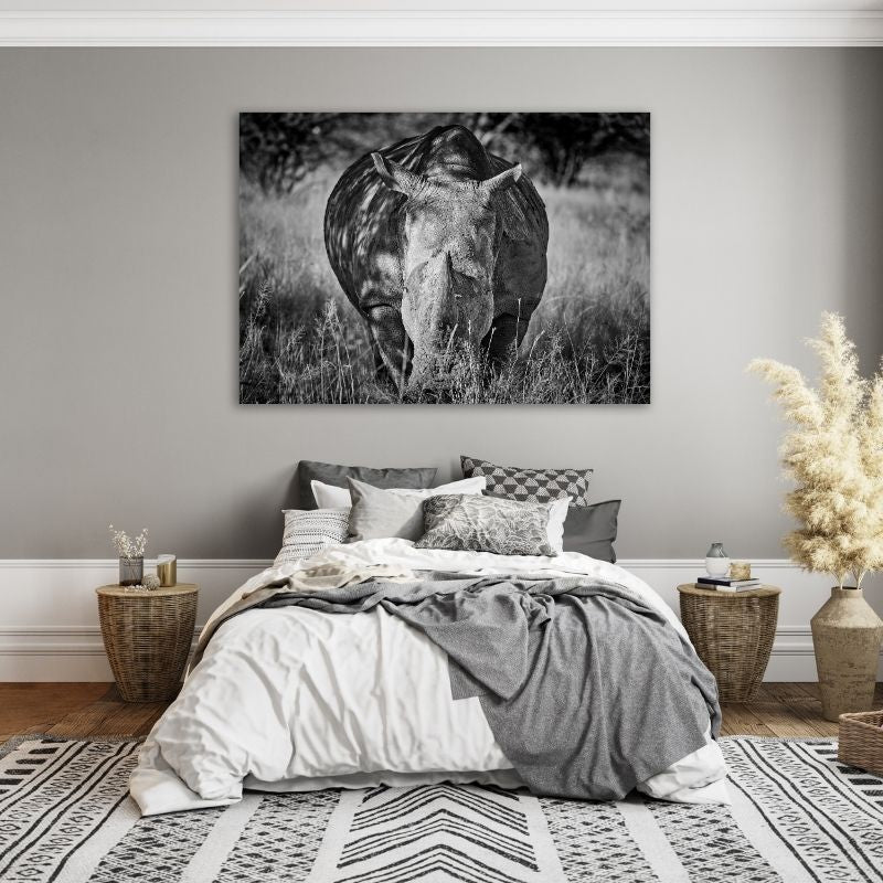Rhino Black & White Pre-Printed Canvas