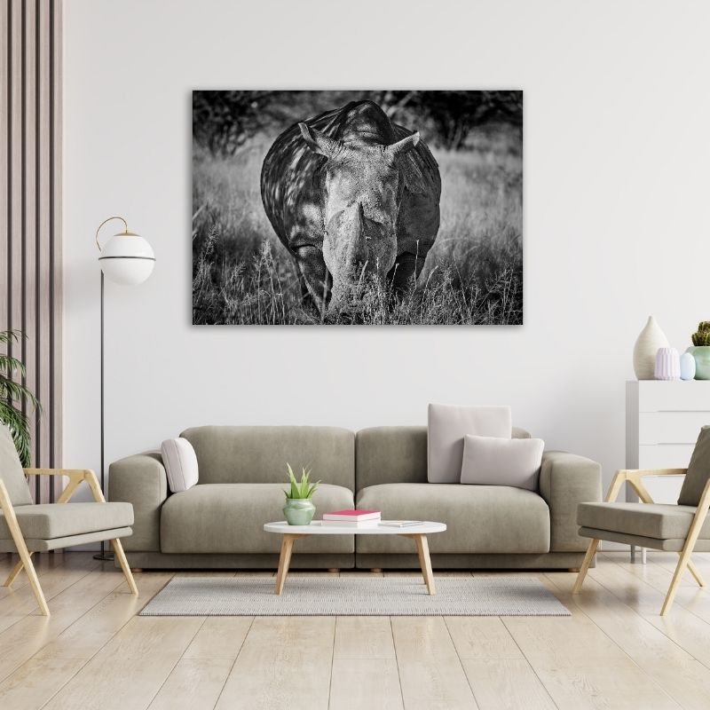 Rhino Black & White Pre-Printed Canvas