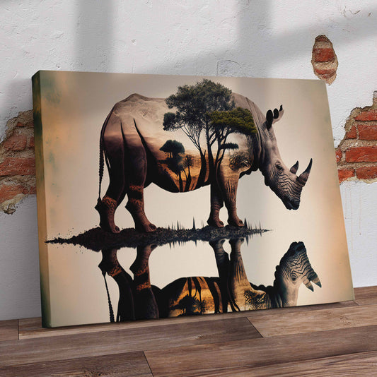 Rhino Reflection Art Pre-Printed Canvas