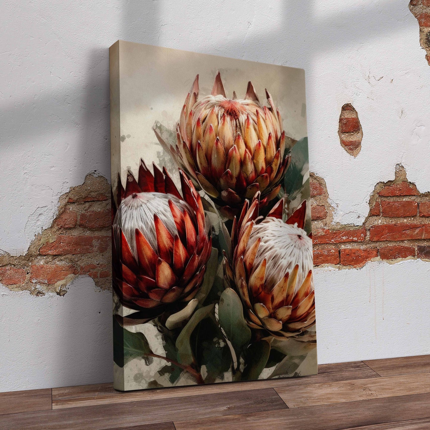 Three Dark Proteas Pre-Printed Canvas