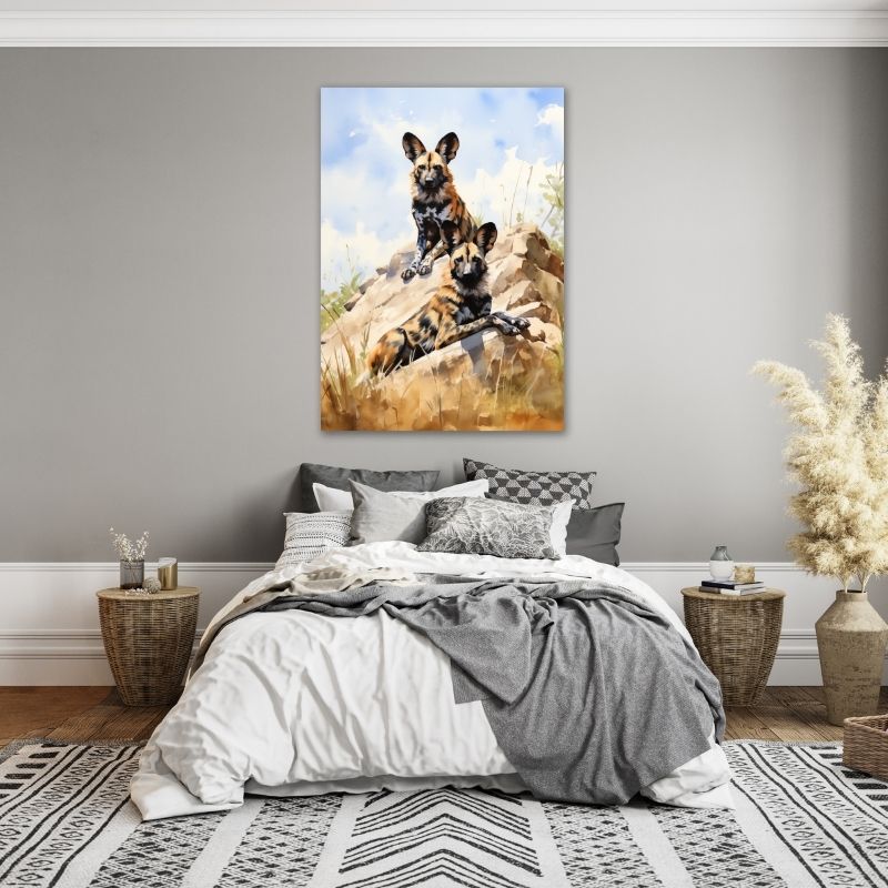 Two Wild Dogs Watercolour Pre-Printed Canvas