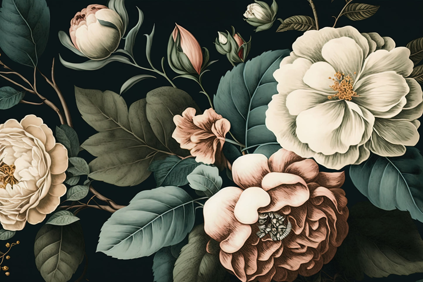 Vintage Botanical Floral Wallpaper