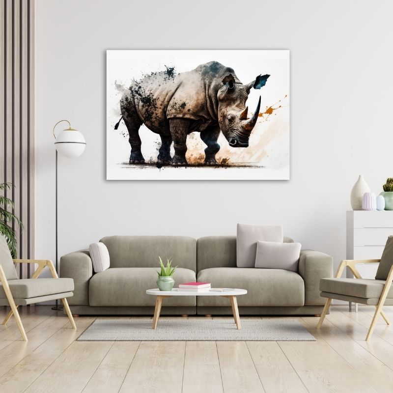 Watercolour Rhino Pre-Printed Canvas