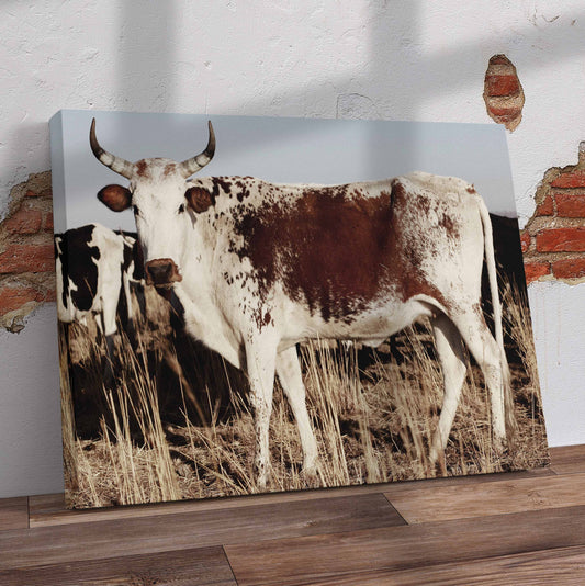 White Brown Nguni Pre-Printed Canvas