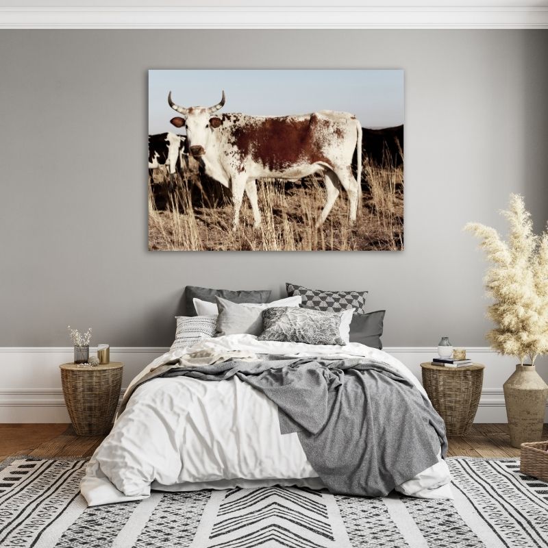 White Brown Nguni Pre-Printed Canvas