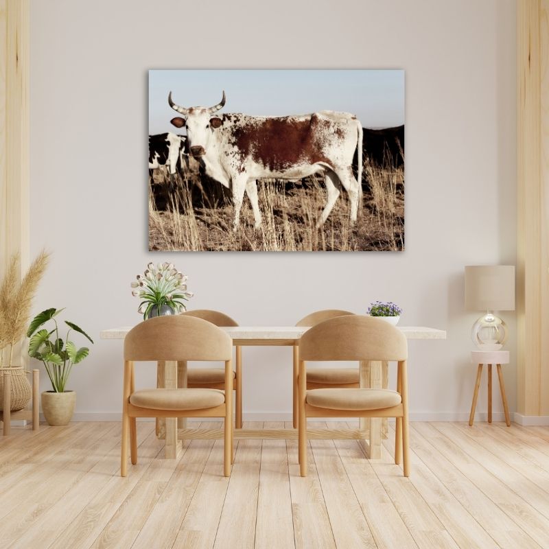 White Brown Nguni Pre-Printed Canvas