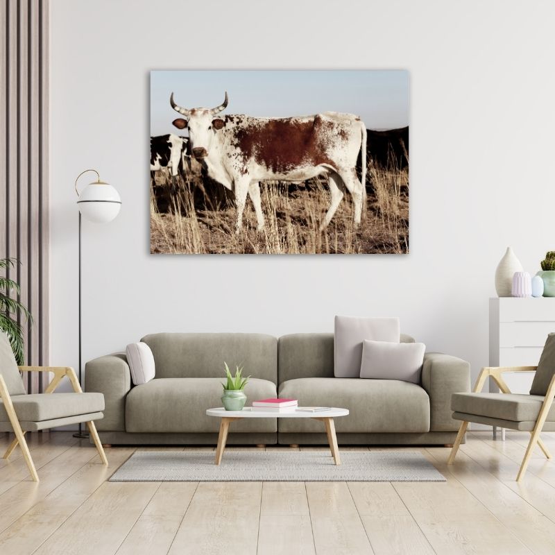 White Brown Nguni Pre-Printed Canvas