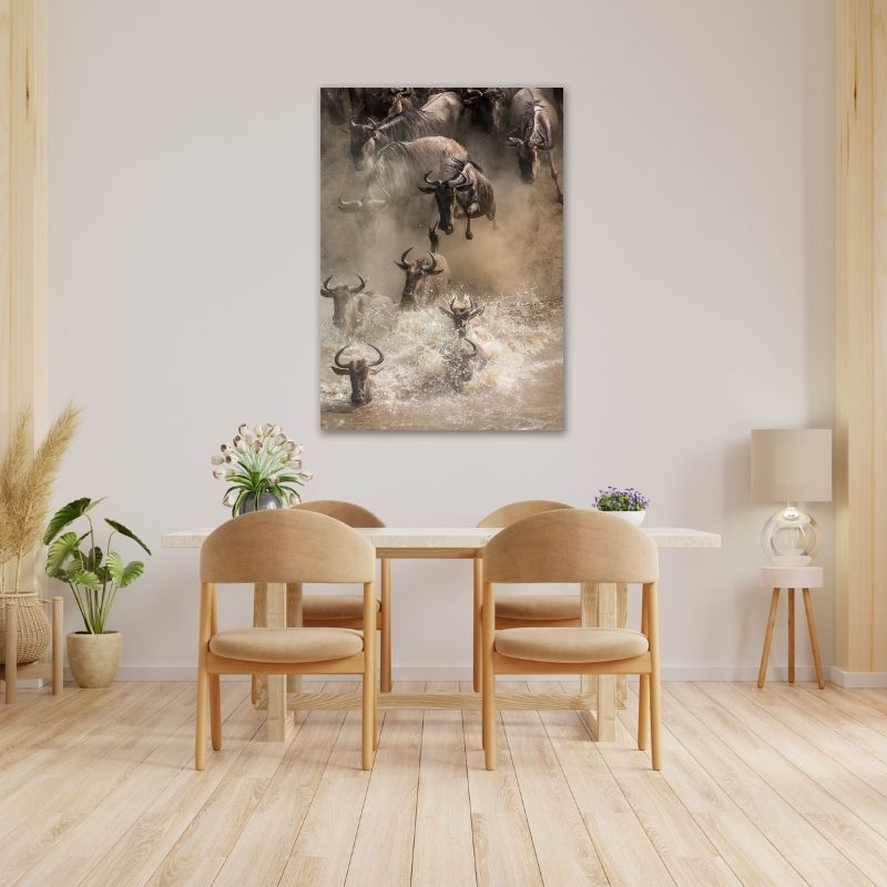 Wildebeest in water Pre-Printed Canvas