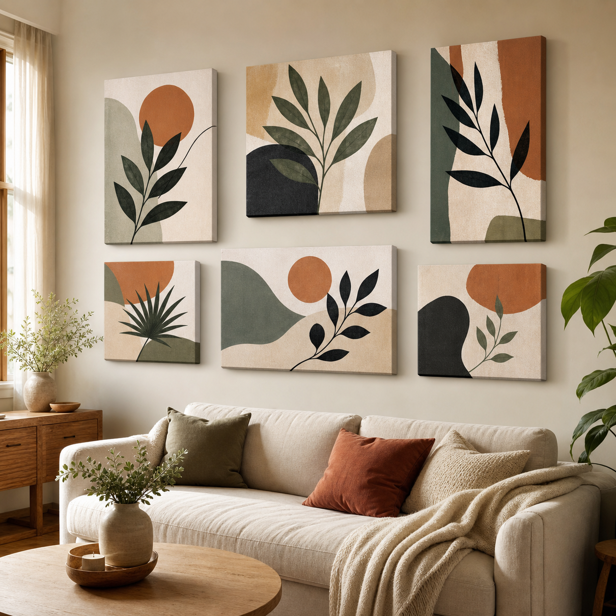 Feature Canvas Combos - gallery wall centrepiece above a sofa