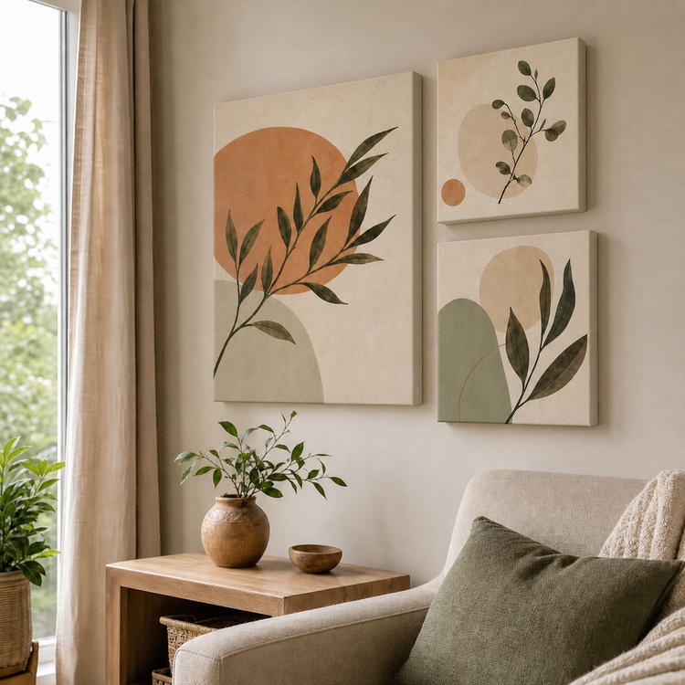 Accent Canvas Combos - small canvas cluster styled in a cosy living room corner