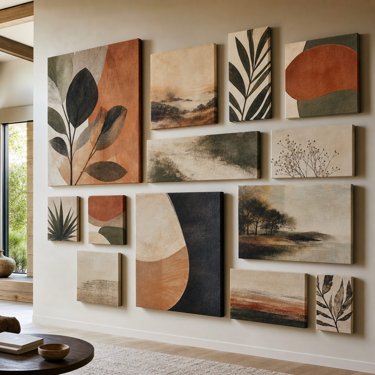 Statement Canvas Combos - large mixed gallery wall filling an entire wall