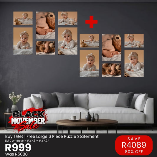 Black November: Buy 1 Get 1 Free Large 6 Piece Puzzle Statement canvas combo, R999