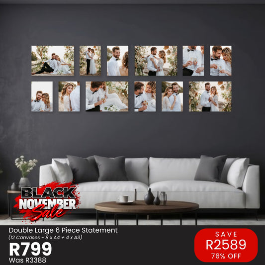 Double Large 6 Piece Statement Canvas Combo – Black November R799