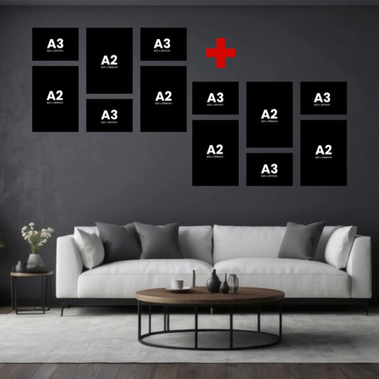 Size layout: Buy 1 Get 1 Free Large 6 Piece Puzzle Statement, 12 canvases (6 x A3 + 6 x A2)