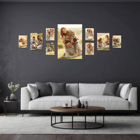 Small 9 Piece Wide Feature Canvas Combo on a wall