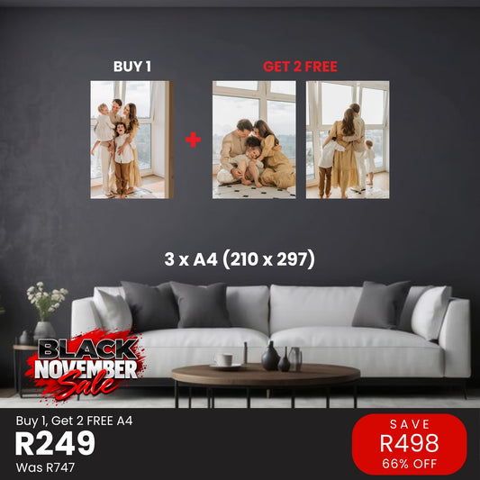 A4 Buy 1 Get 2 FREE Canvas Deal – Black November R249