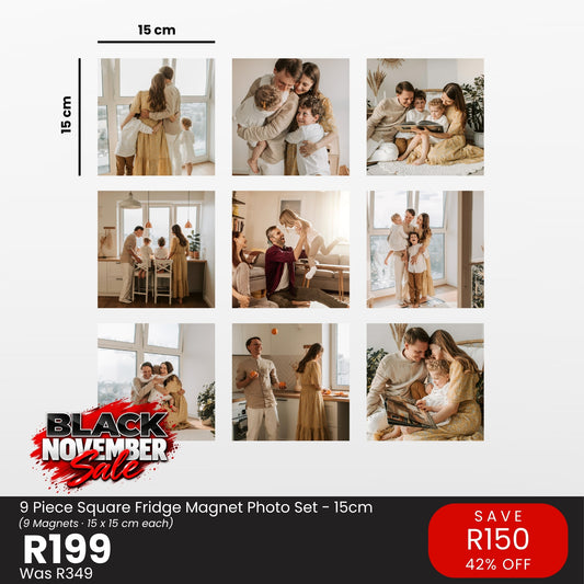 9 Piece Square Fridge Magnet Photo Set 15cm – Black November R199