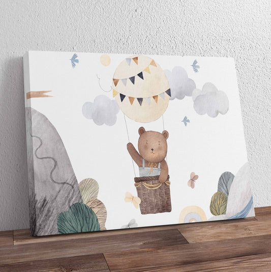 Bear Flying Over Mountains Pre-Printed Canvas