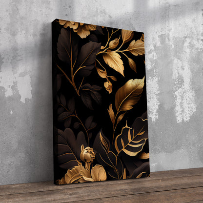 Black And Gold Floral Pre-Printed Canvas