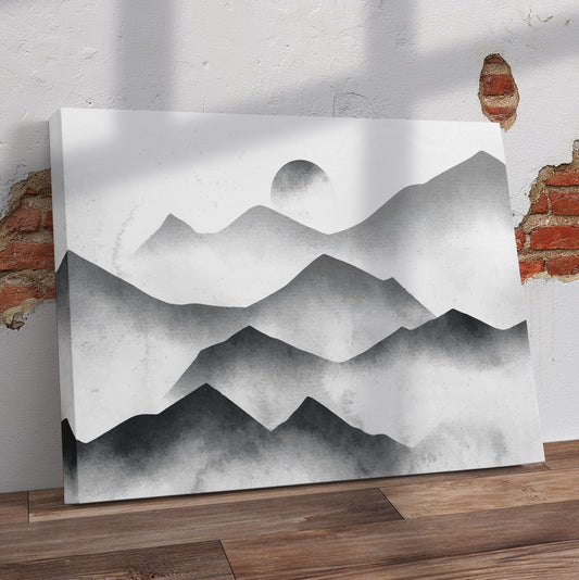 Black and White Watercolour Mountains Pre-Printed Canvas