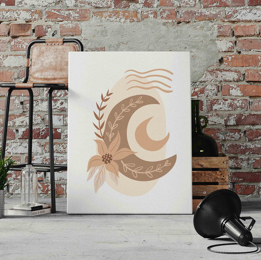 Boho Double Moon and Flower Pre-Printed Canvas