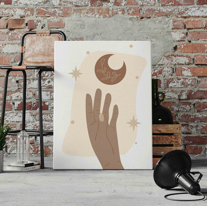 Boho Hand and Moon Pre-Printed Canvas