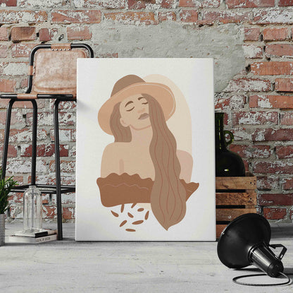 Boho Lady with Hat Pre-Printed Canvas