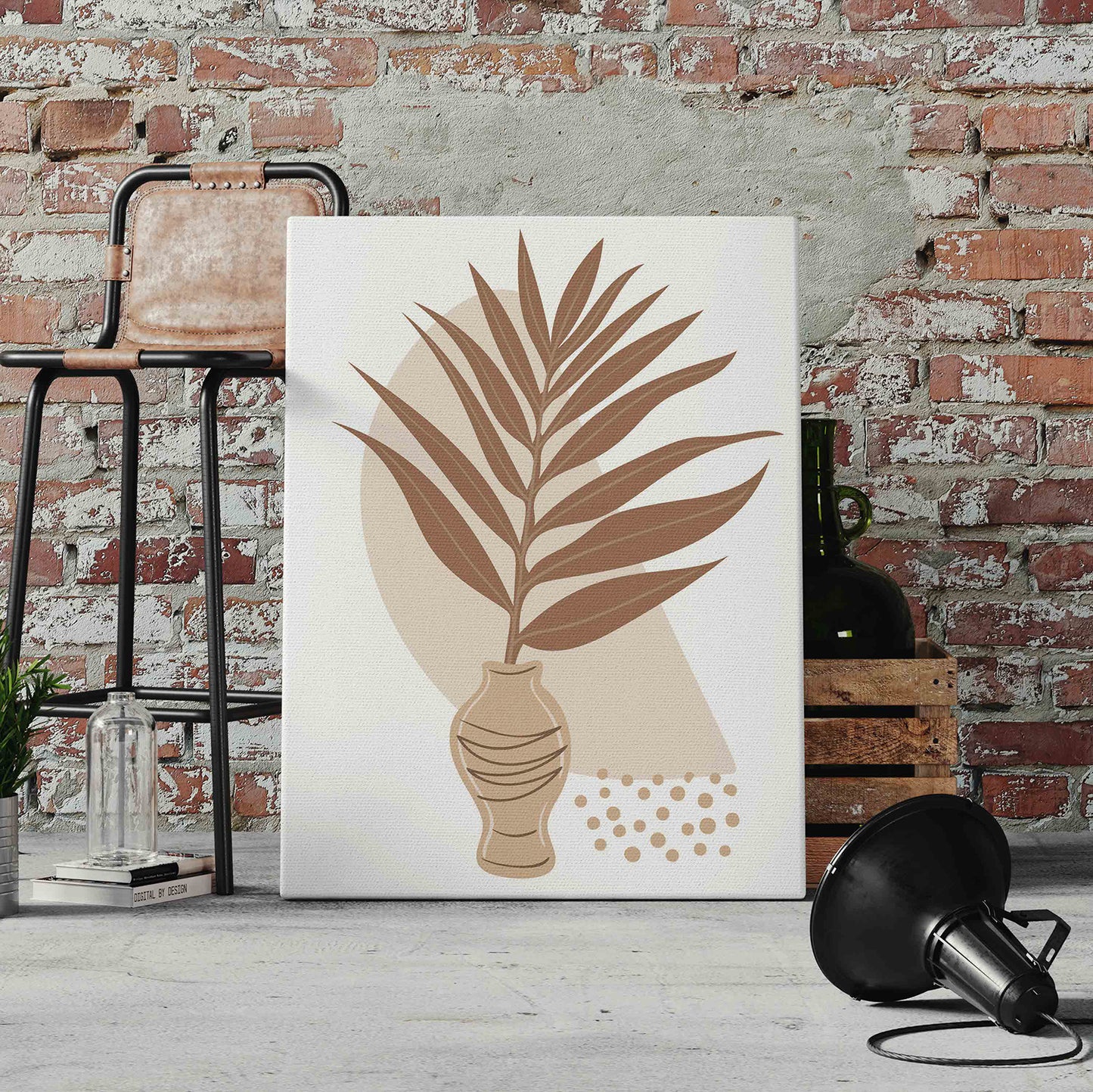 Boho Leaf in Pot Slant Pre-Printed Canvas