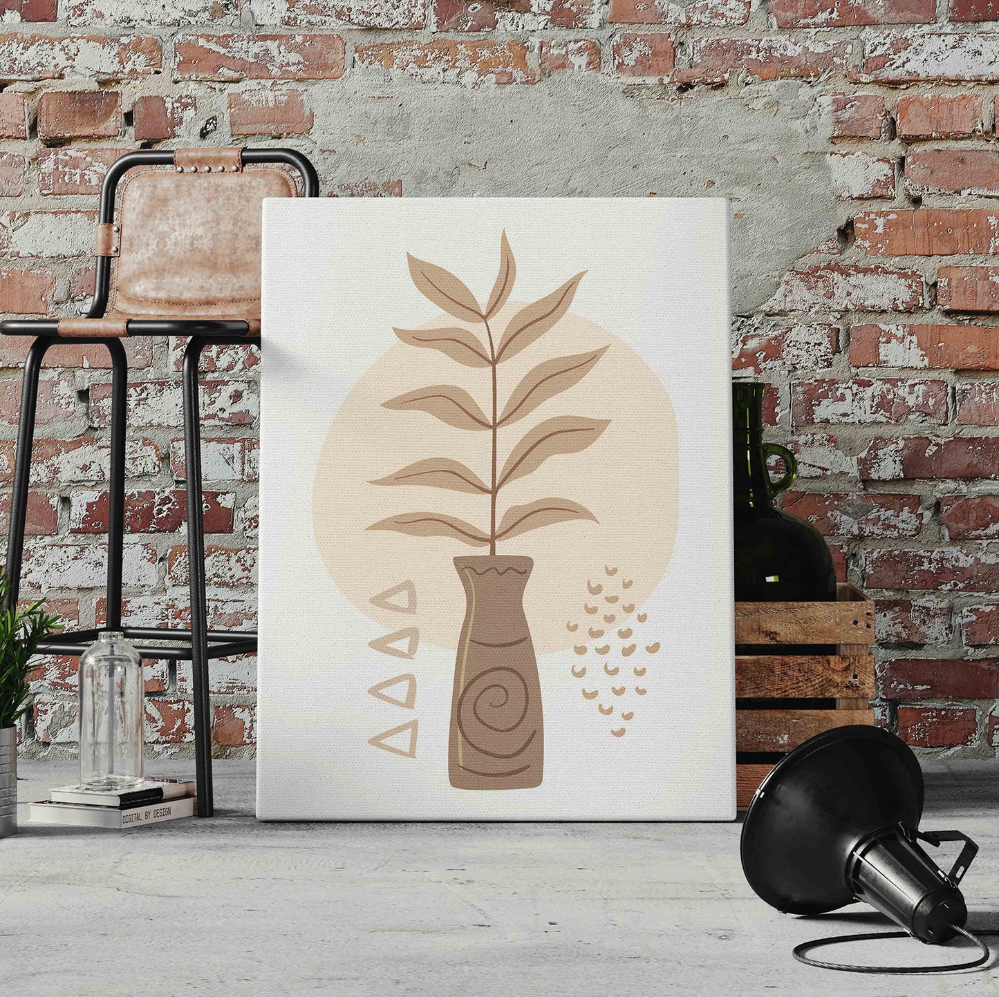 Boho Leaf in Pot Upright Pre-Printed Canvas