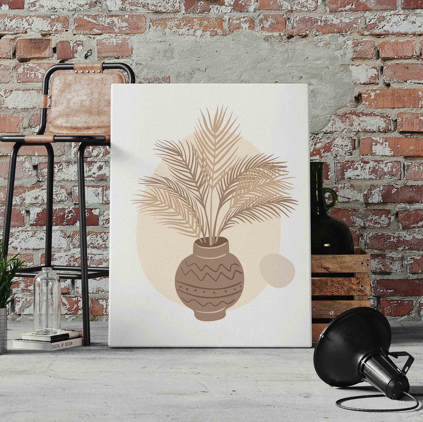 Boho Leave in Pot Pre-Printed Canvas