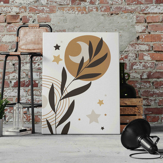 Boho Moon And Leafs Pre-Printed Canvas