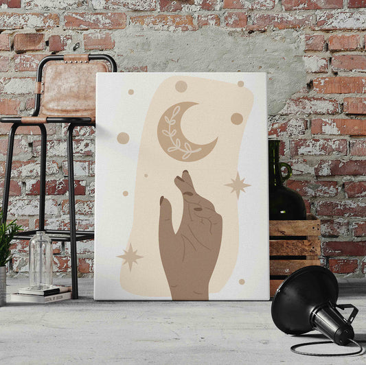 Boho Moon and Hand Pre-Printed Canvas