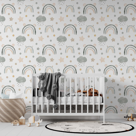 Boho Watercolour Rainbows Wallpaper