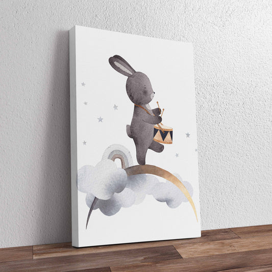 Bunny Playing Drums Pre-Printed Canvas