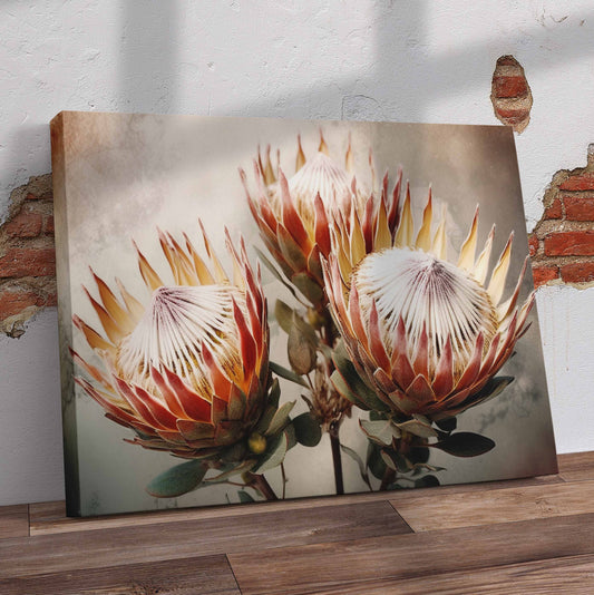Three Proteas Closeup Pre-Printed Canvas