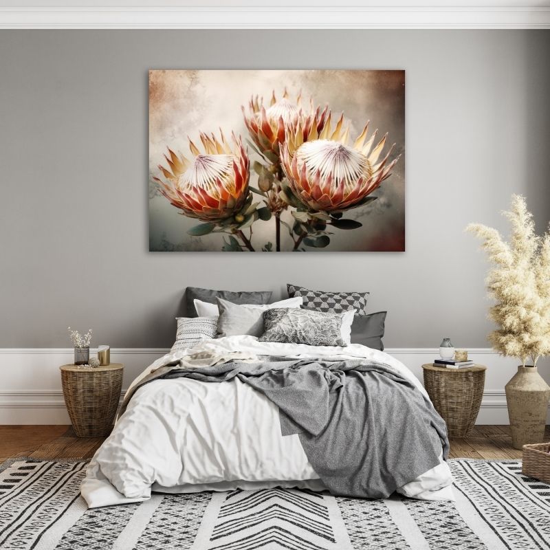Three Proteas Closeup Pre-Printed Canvas